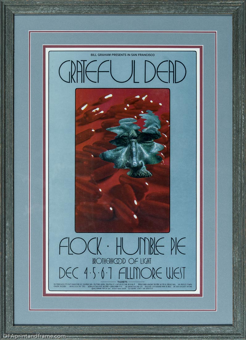 Grateful Dead Poster fro the Fillmore West with Grey Frame and bluegray and red mat