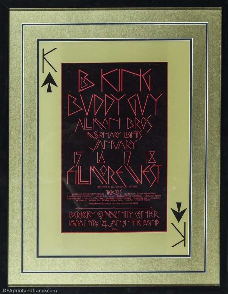 BB King and  Allman Brothers framed concert poster in black and gold
