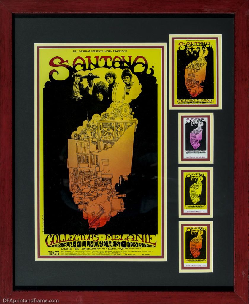 Santana Concert Poster at the Fillmore West  with Tickets and post card