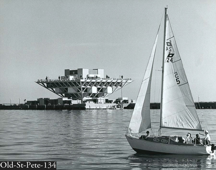 The Inverted pyramid pier with sailboat