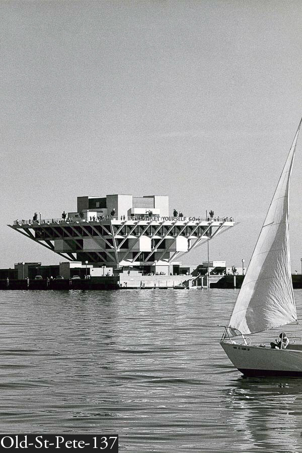 The Inverted pyramid pier with sailboat