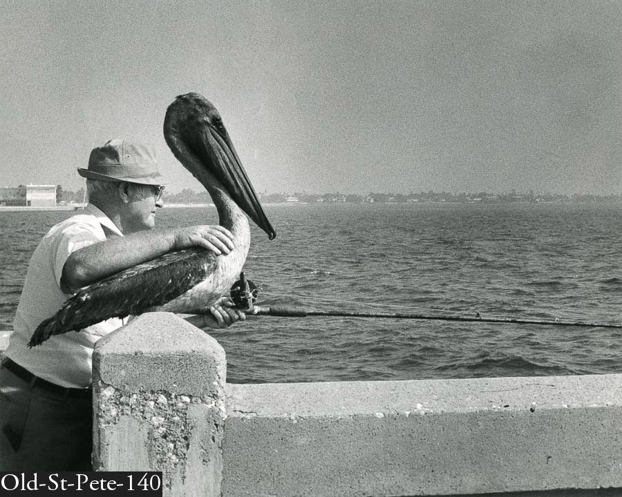 Fisherman and Pelican on the pier in St Petersburg